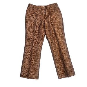 Kate Spade Leopard Pants Women 10 Brown Orange Leopard Print Jacquard Metallic